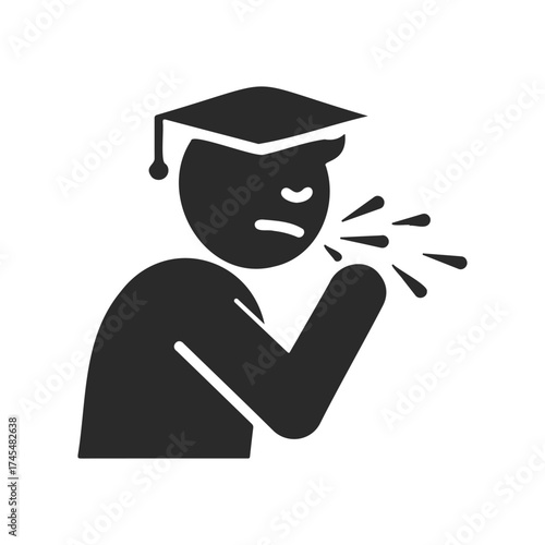 Silhouette of person coughing with graduation cap symbolizing education and health concerns