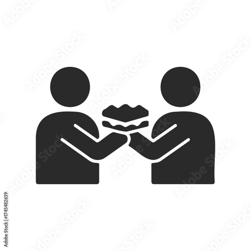 Two people exchanging a file icon