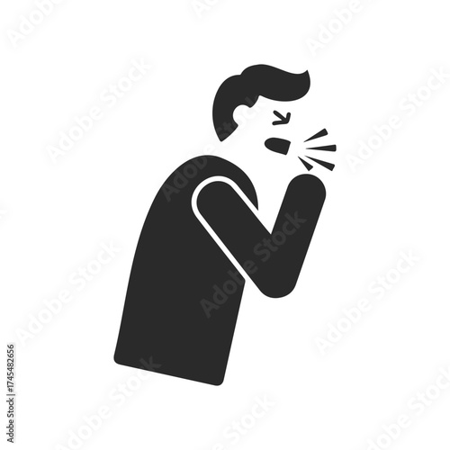 Silhouette of coughing male icon with covering arm gesture