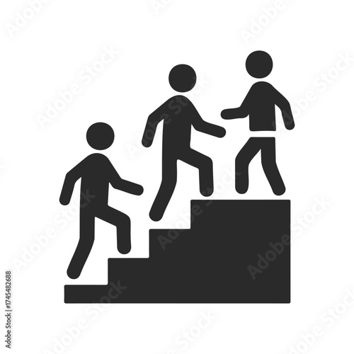 Silhouette figures climbing stairs symbolizing progress and teamwork