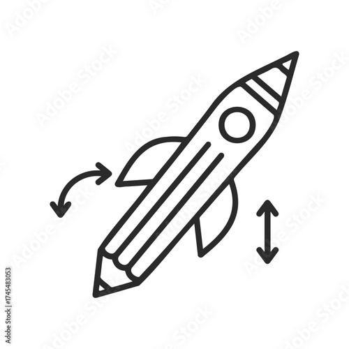 Pencil rocketship with arrow indicators for direction and movement