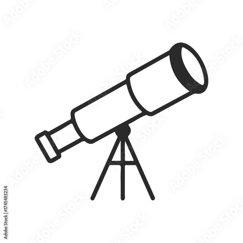 Simple black and white telescope icon on tripod