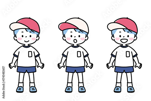 シンプル線画　体操服を着た女の子　正面・全身
