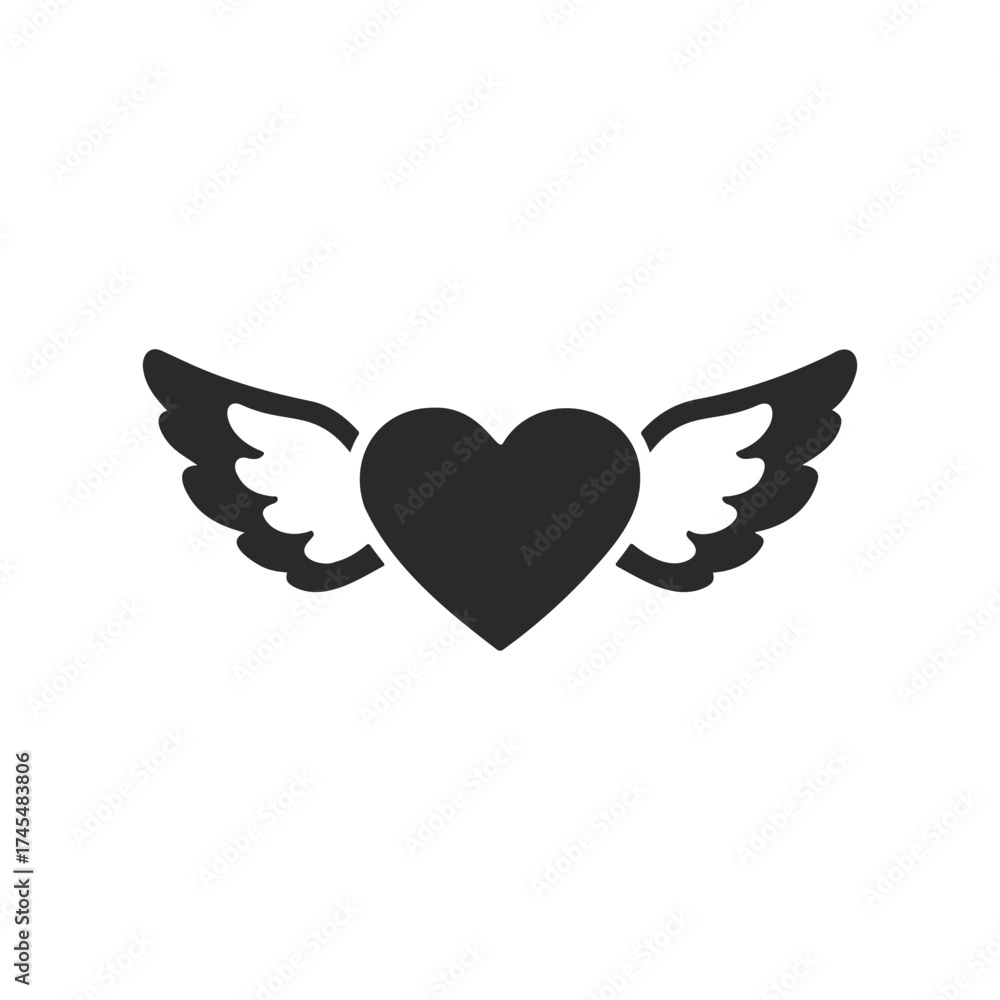 Obraz premium Black winged heart icon symbolizing love, freedom, and spirit