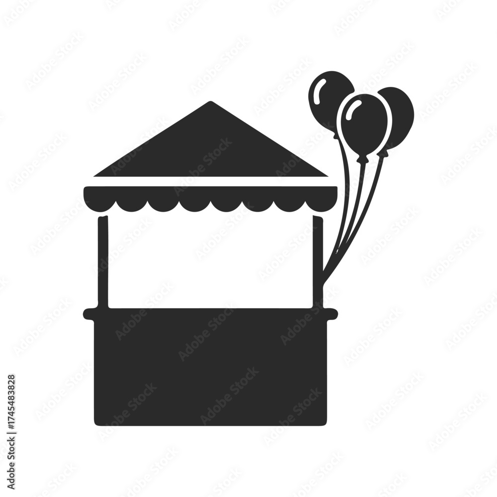 Fototapeta premium Silhouette of a market stall with balloons on a white background