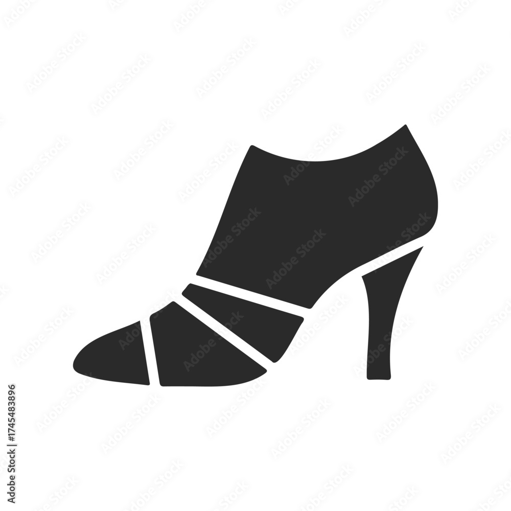 Obraz premium Elegant high-heel shoe silhouette with strappy design on white background