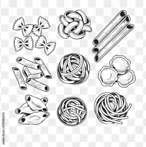 Assortment of Hand Drawn Pasta Shapes