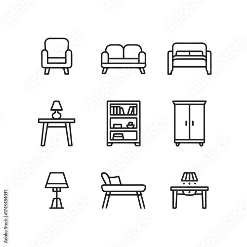 Collection of furniture icons isolated on white background