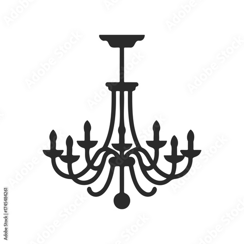 Elegant black silhouette of vintage chandelier on white background