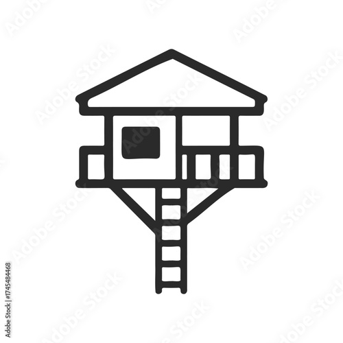 Simple hand-drawn treehouse with ladder and balcony outline