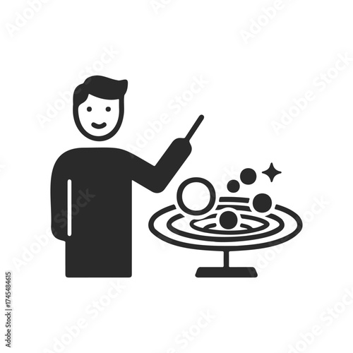 Male educator teaching astronomy with planet model