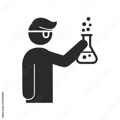 Icon of scientist with beaker and goggles engaged in experiment