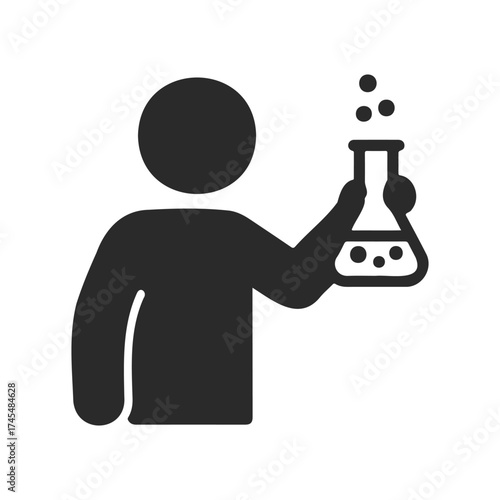 Silhouette icon of person holding laboratory flask with bubbles