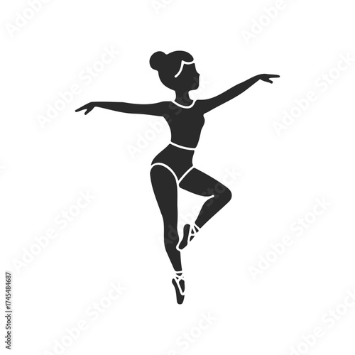 Silhouette of female ballerina in ballet pose on white background