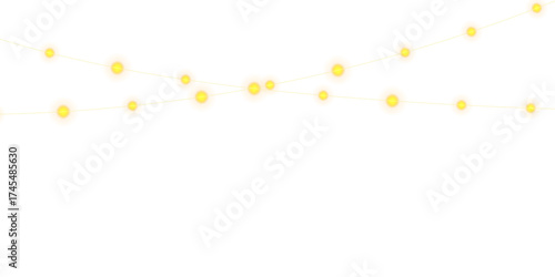 Shining Golden Party Lights PNG Festive Decorative Garland Overlay