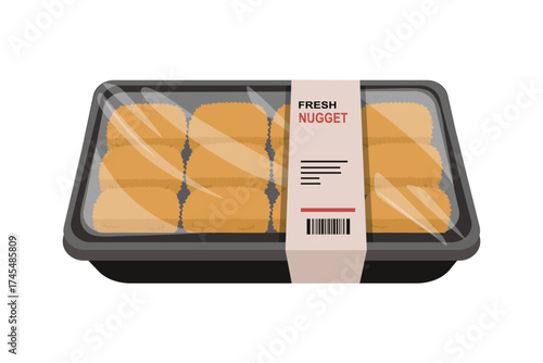 Frozen Nugget Packaging. Ready to Eat Nugget Pack. Tray of Fresh Nuggets Ready to Eat Fast Food Item. Chicken Nugget.