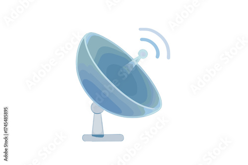Modern glossy blue satellite dish transmitting wireless radio signals for communication technology