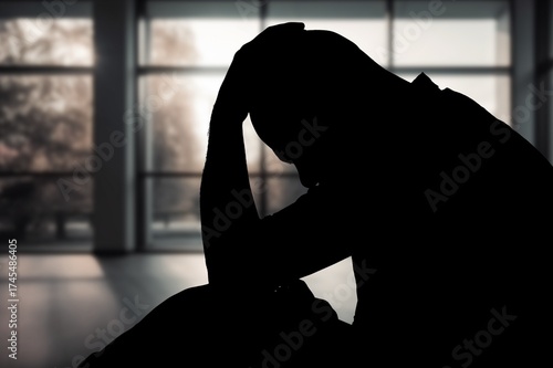 Silhouette of sad man stressed and depression.