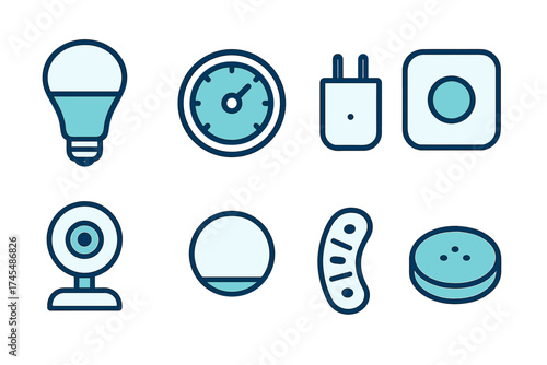 Outline icons set of smart devices and Internet of Things technology components