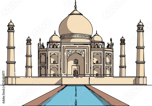 Create vector illustration of taj mahal on white Background.
