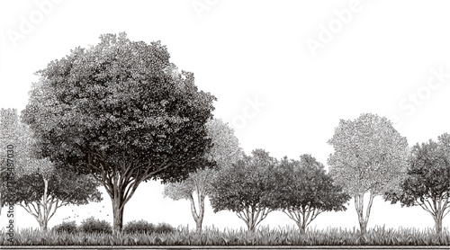 Pine and Fir Tree Silhouettes Vector Monochrome Forest Park Trees Collection Hyper-Realistic Black Nature Illustration Minimal CAD Tree Line Drawing Vector | Side View Tropical & Oak Trees | Architect
