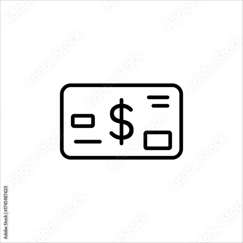 Vector art of black outline icon of a credit card with a dollar sign