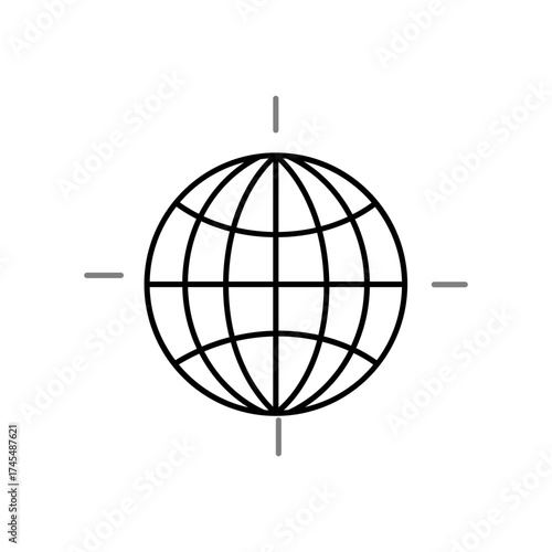 Vector art of simple line art icon of a globe with crosshairs
