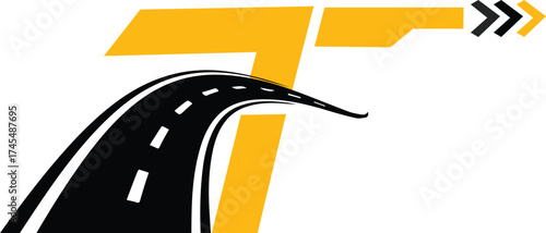 Dynamic Letter 'T' Logo with Winding Road, Black and Yellow Transportation, Logistics, and Delivery Service Icon Vector,Abstract Speed and Travel Symbol