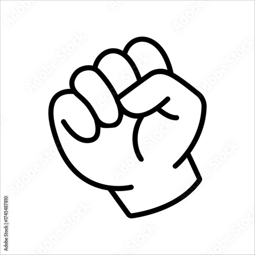 Vector art of stylized outline of a clenched fist, symbolizing power, strength, and protest