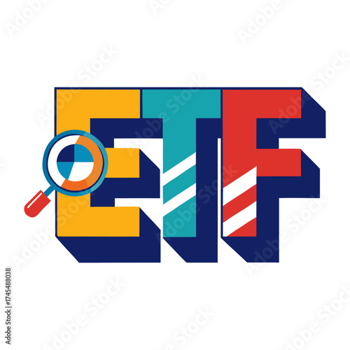 Vector art of etf logo design with magnifying glass