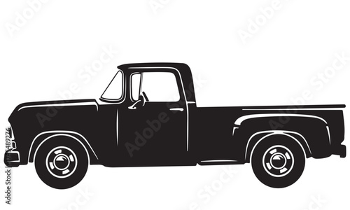 Black Silhouette Illustration of a Vintage Pickup Truck