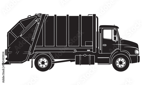 Black Silhouette Vector Illustration of a Garbage Truck