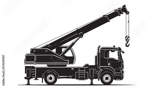 Monochrome Silhouette of an Industrial Mobile Crane Truck