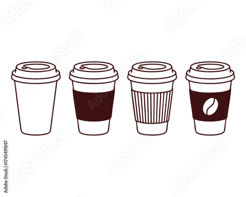Four hand drawn coffee cups with different designs for your beverage needs