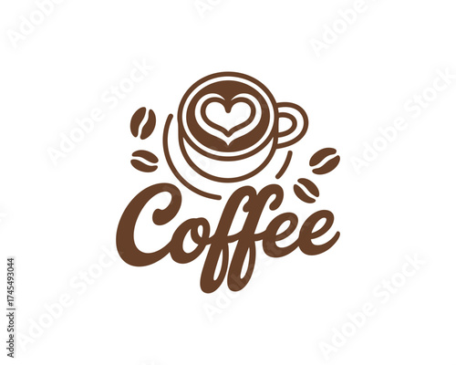 Artistic coffee cup with heart latte art and beans inspiring morning beverage logo