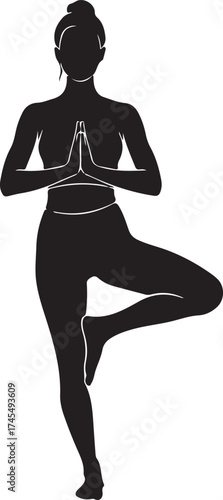 Woman in yoga tree pose isolated