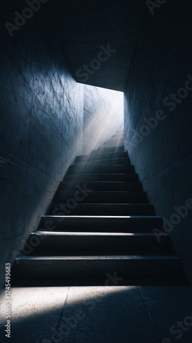 Wallpaper Mural a modern concrete staircase ascending toward bright light with volumetric sun rays Torontodigital.ca