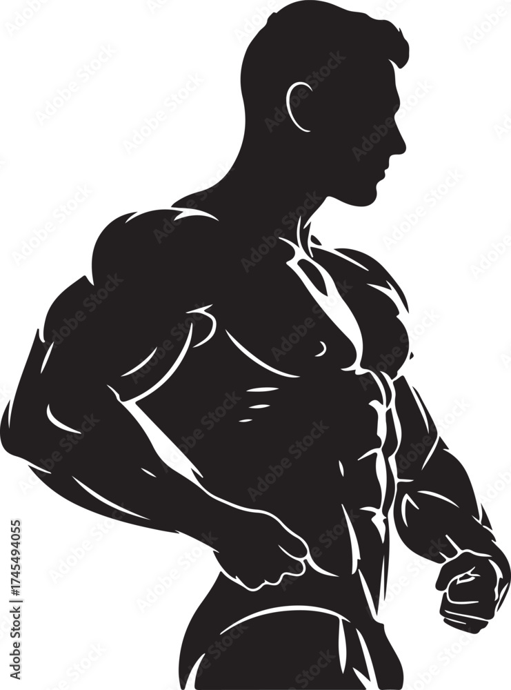 Fototapeta premium Muscular man silhouette isolated on white