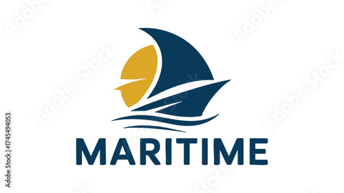 Modern maritime sailboat logo design featuring sun and waves for nautical business branding