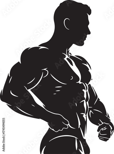 Muscular man silhouette isolated on white