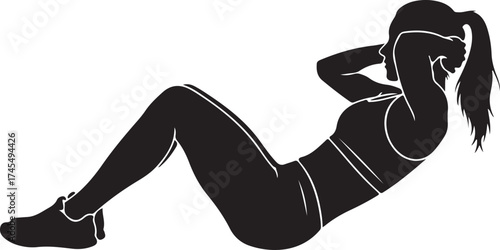 Woman doing situp exercise on white background