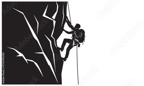 Dynamic Silhouette of a Climber Ascending a Steep Rocky Cliff