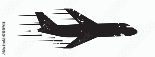 Soaring Silhouette: A monochrome silhouette of an airplane streaks across the sky, representing travel, speed, and the thrill of flight. 