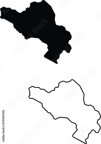Black silhouette and outline of an unknown geographic region or country displayed on a clean white background