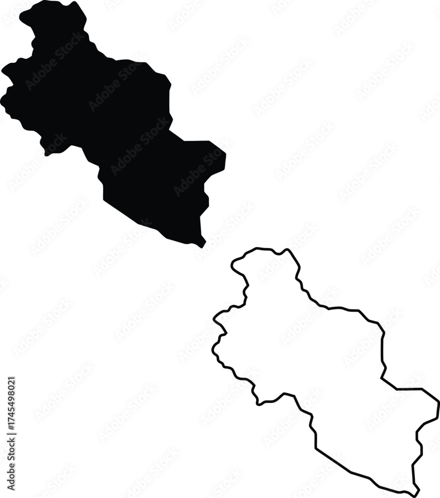 Fototapeta premium A distinctive black silhouette and corresponding outline depict the unique form of an unknown geographical area