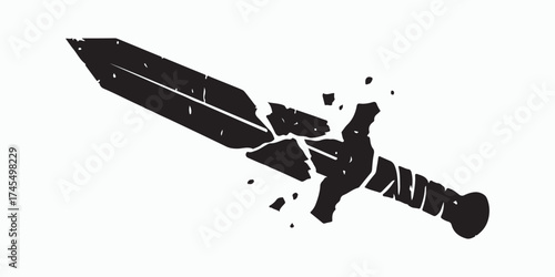 Shattered Sword: This image features a broken sword with striking detail, a symbol of conflict, resilience, or a significant end. 