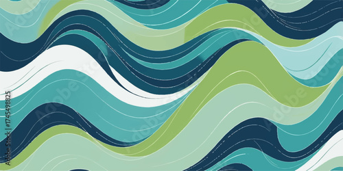 Abstract blue wavy ocean pattern vector illustration with seamless curve design texture
