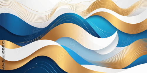 Blue abstract wavy lines vector illustration for a colorful web design banner and backdrop