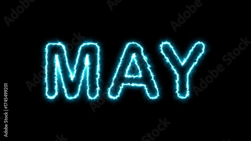 Neon May Text Animation Loop – Glowing Blue Light Typography Motion Background