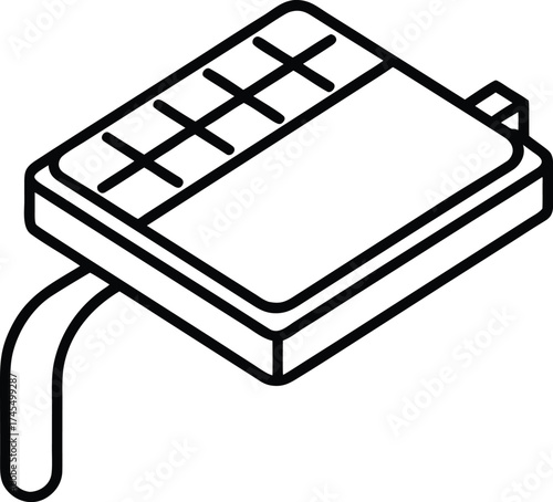 Isometric view of a portable solar panel with a connecting cable solar charger renewable energy